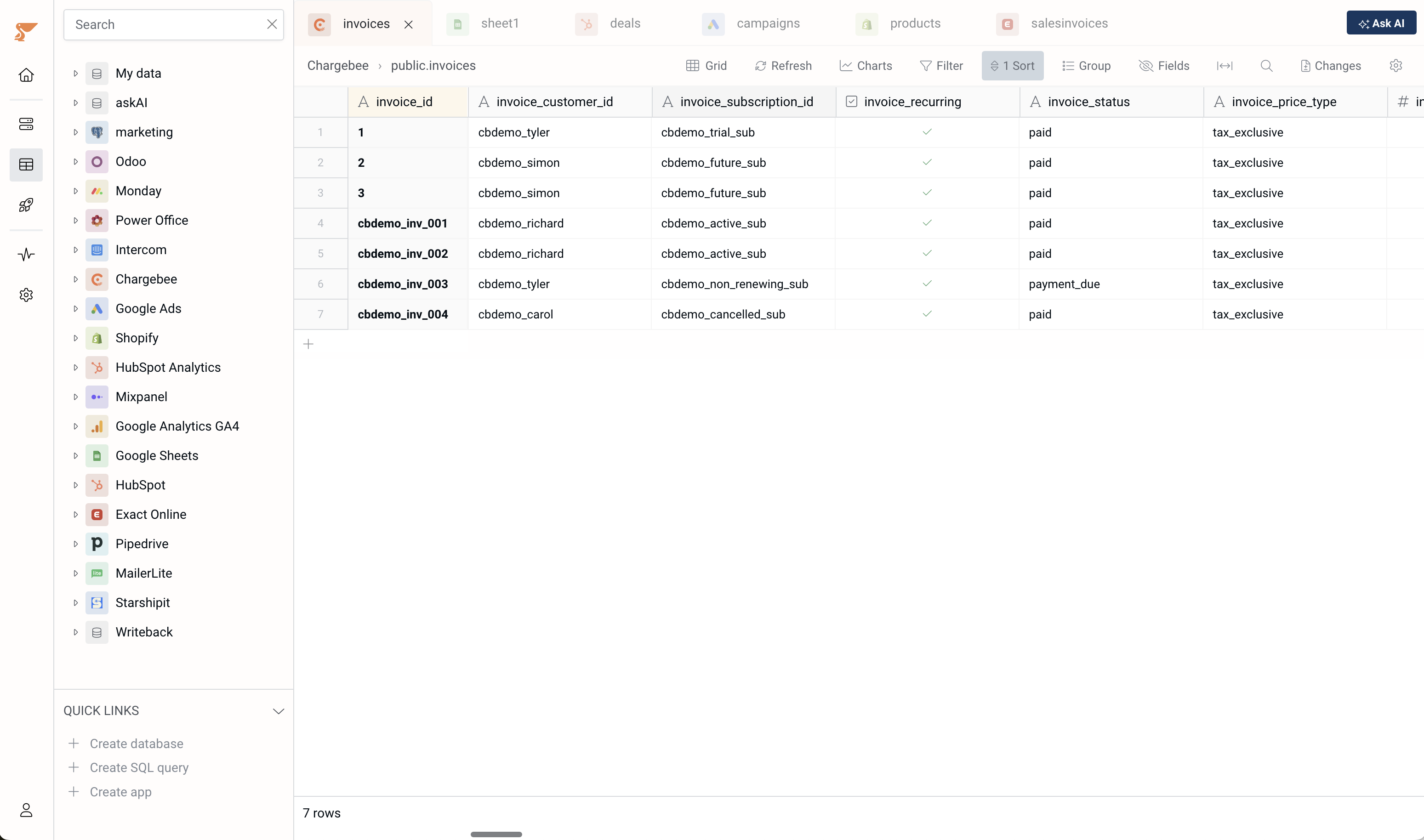 See all your data in spreadsheet